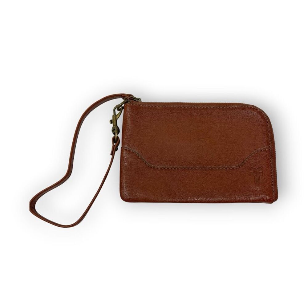 FRYE Frye Melissa Leather Wristlet Cognac Brown Pebbled Wallet Coin Bag